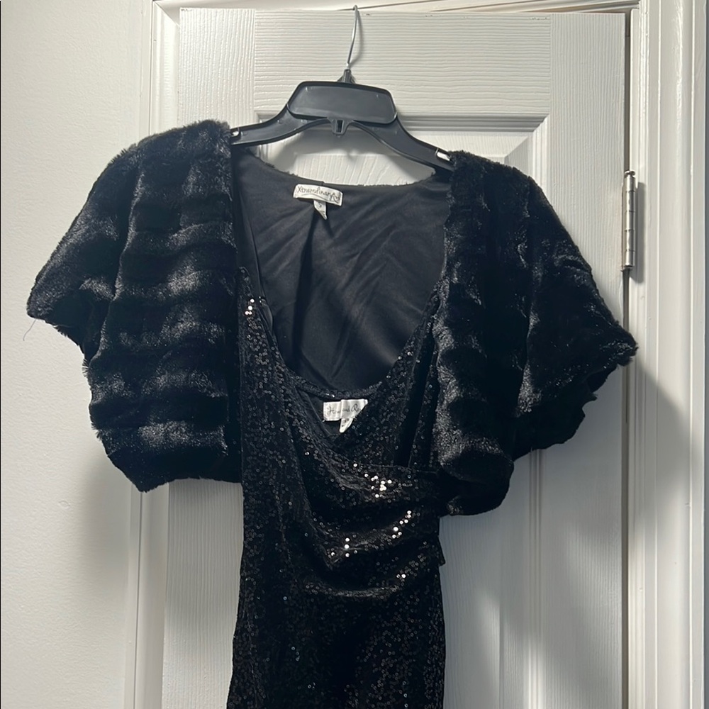 Black Faux Fur Bolero and Sequin Dress